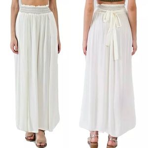 Taupe Sheer Center Side Slit Cut Out Boho Elastic Waist Maxi Skirt Beach Party